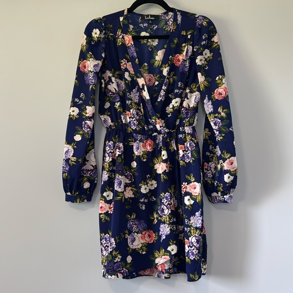 Lulu's Navy Floral Long Sleeve Dress - Picture 1 of 6